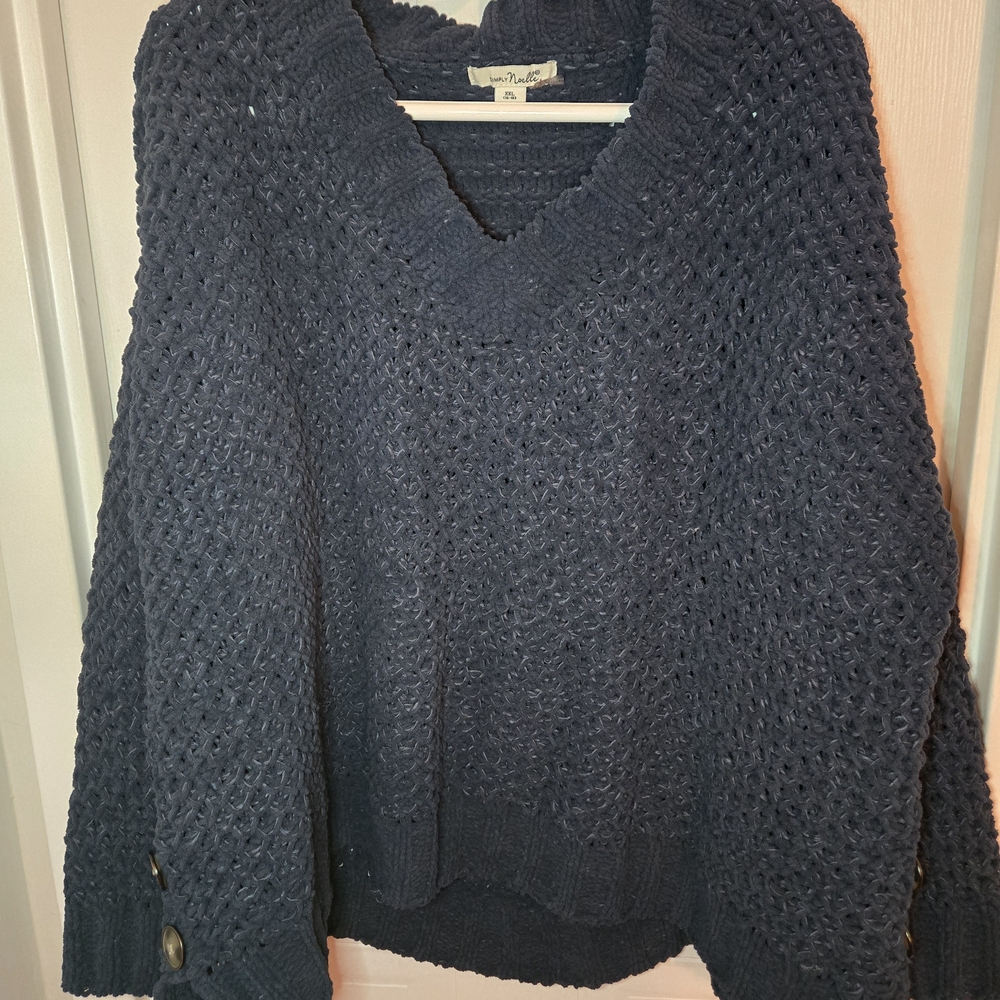 Simply Noelle Deep Blue V-Neck Chunky Knit Sweater